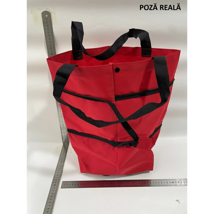 Geanta Pliabila, , 2 in 1, Carucior cu Roti, pentru Cumparaturi, 19 l, Rosu, Plastic, 39 x 46 x 12 cm [10]