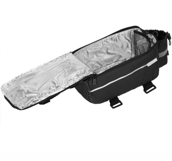 Geanta portbagaj bicicleta, 1 compartiment si 2 buzunare laterale, 38x14x16cm, negru cu elemente reflectorizante gri [10]
