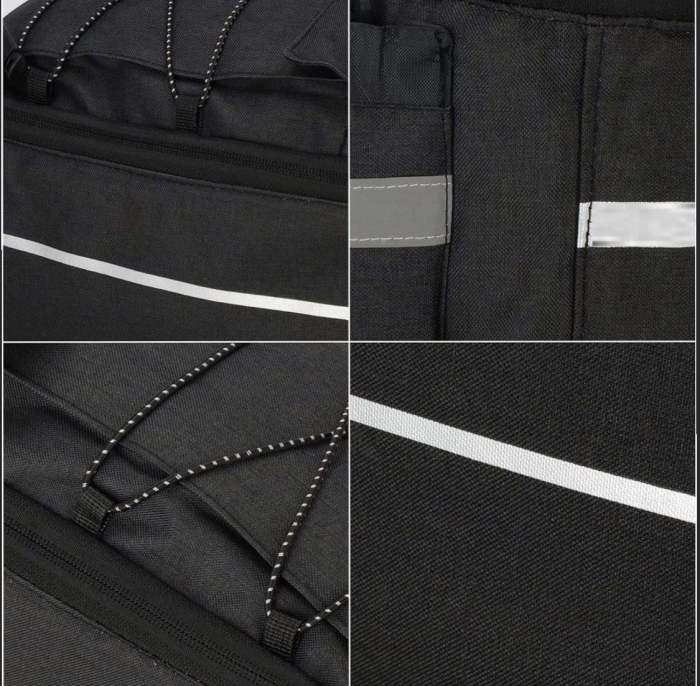 Geanta portbagaj bicicleta, 1 compartiment si 2 buzunare laterale, 38x14x16cm, negru cu elemente reflectorizante gri [3]