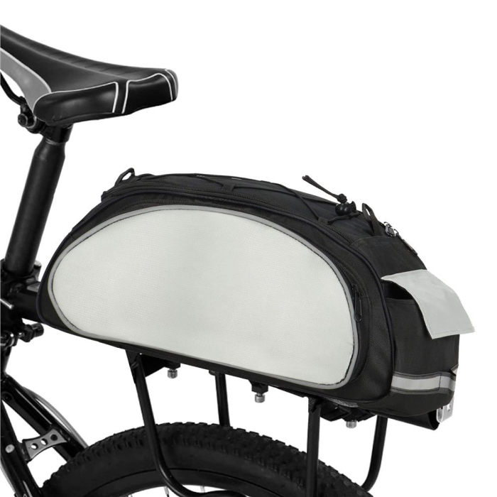 Geanta portbagaj bicicleta, 1 compartiment si 3 buzunare laterale, 40x20x17cm, negru cu elemente reflectorizante gri [10]