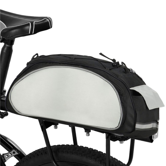 Geanta portbagaj bicicleta, 1 compartiment si 3 buzunare laterale, 40x20x17cm, negru cu elemente reflectorizante gri [18]