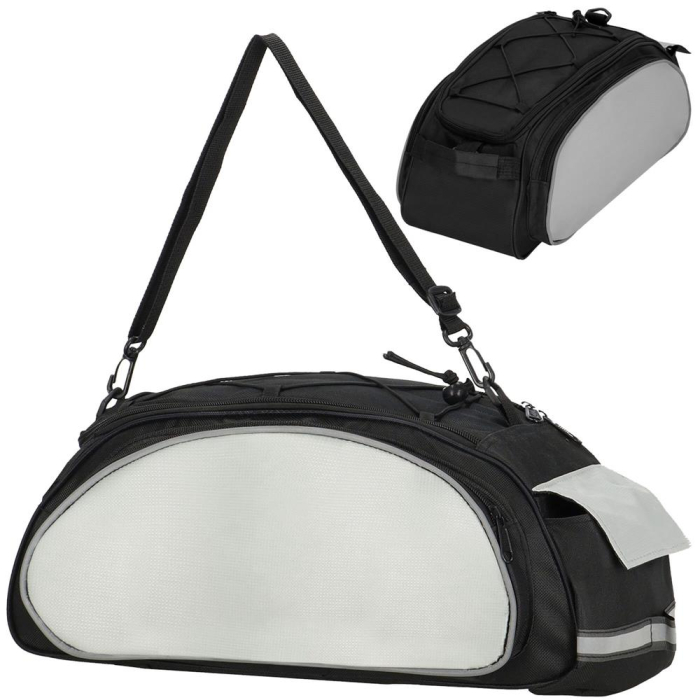 Geanta portbagaj bicicleta, 1 compartiment si 3 buzunare laterale, 40x20x17cm, negru cu elemente reflectorizante gri [17]
