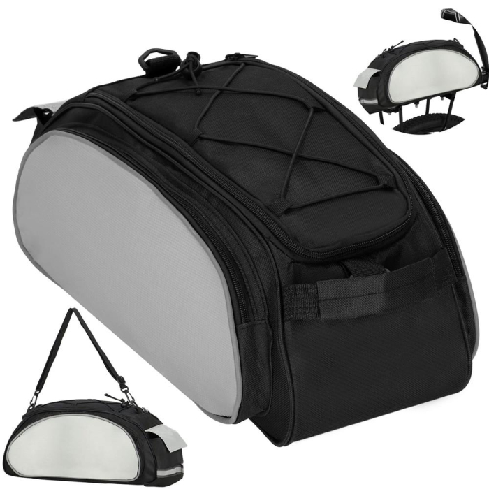 Geanta portbagaj bicicleta, 1 compartiment si 3 buzunare laterale, 40x20x17cm, negru cu elemente reflectorizante gri [19]