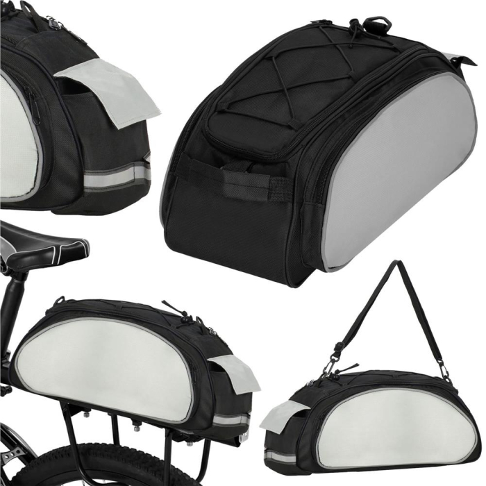 Geanta portbagaj bicicleta, 1 compartiment si 3 buzunare laterale, 40x20x17cm, negru cu elemente reflectorizante gri [16]