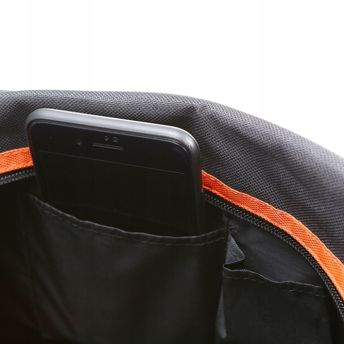 Geanta portbagaj bicicleta, 3 compartimente si 5 buzunare laterale, 45x20x22cm, negru cu elemente reflectorizante portocalii [11]