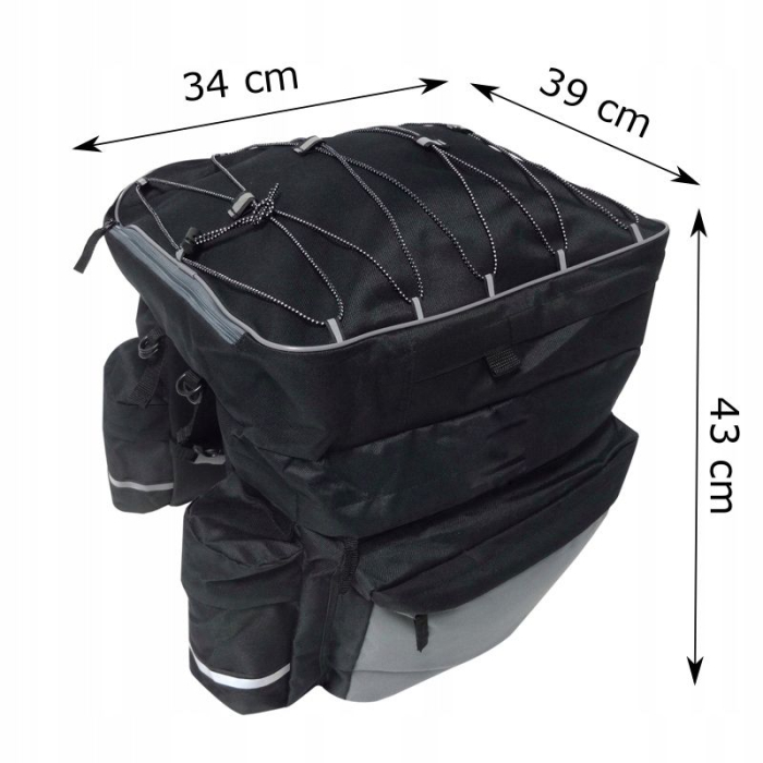 Geanta portbagaj bicicleta dubla, 8 buzunare laterale, 39x34x43cm, negru cu elemente reflectorizante gri, protectie impermeabila [9]