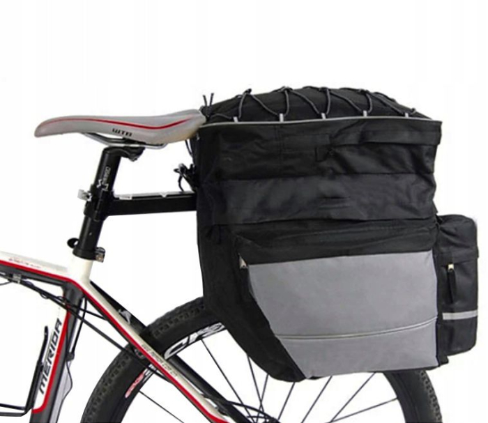 Geanta portbagaj bicicleta dubla, 8 buzunare laterale, 39x34x43cm, negru cu elemente reflectorizante gri, protectie impermeabila [2]