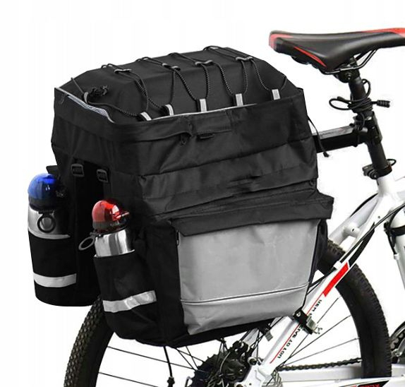 Geanta portbagaj bicicleta dubla, 8 buzunare laterale, 39x34x43cm, negru cu elemente reflectorizante gri, protectie impermeabila [1]