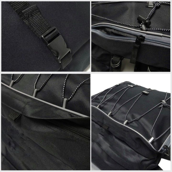 Geanta portbagaj bicicleta dubla, 8 buzunare laterale, 39x34x43cm, negru cu elemente reflectorizante gri, protectie impermeabila [5]