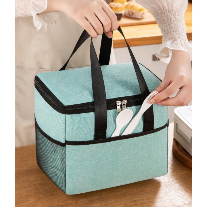 Geanta Termica pentru Pranz, Compartimente Telefon si Tacamuri, Multifunctionala, Impermeabila, 24x18x21 cm, Verde [6]