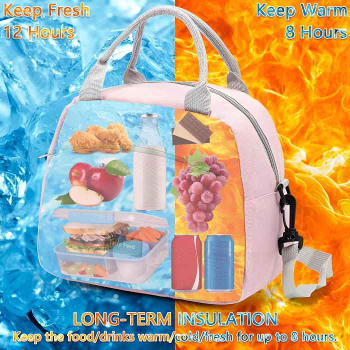 Geanta Termica pentru Pranz , Multifunctionala, Compartimentata, Impermeabila, 2 Tipuri de Manere, 26x14.3x21.2 cm, Roz [3]