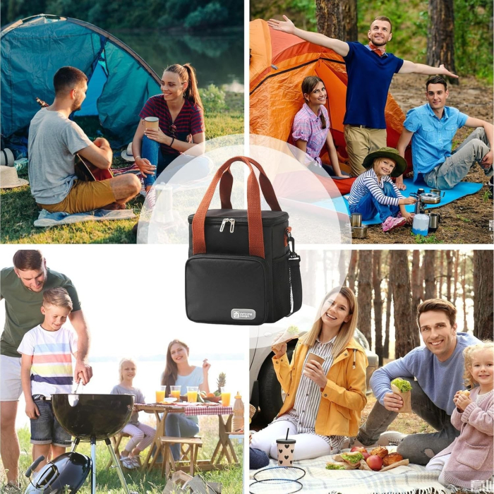 Geanta Termo-Izolanta, , Multifunctionala, 1 Compartiment Principal, 1 Buzunar Lateral Exterior, Impermeabila, Manere si Bretea de Umar, 25x22x15 cm, Negru [2]