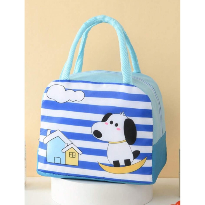 Geanta Termoizolanta pentru Copii, , 23x13x19 cm, Model Imprimeu Catel, din Folie de Aluminiu si Panza Oxford, Albastru/Alb [6]