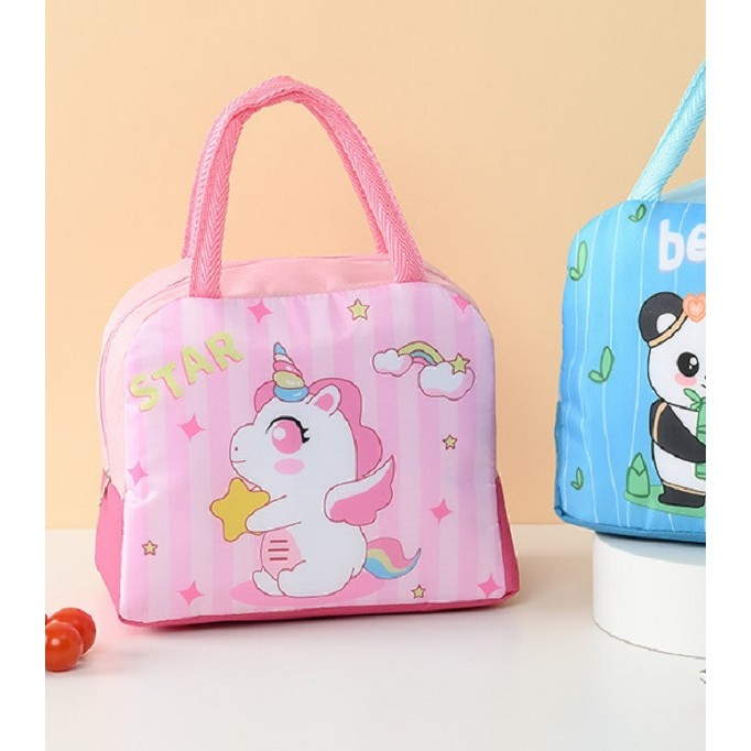 Geanta Termoizolanta pentru Copii, , 23x13x19 cm, Model Imprimeu Unicorn, din Folie de Aluminiu si Panza Oxford, Roz [7]