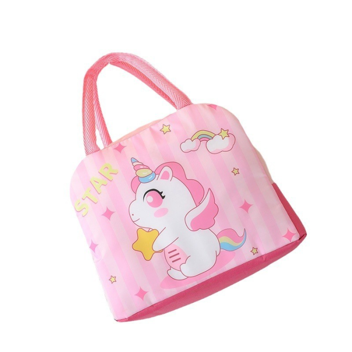 Geanta Termoizolanta pentru Copii, , 23x13x19 cm, Model Imprimeu Unicorn, din Folie de Aluminiu si Panza Oxford, Roz [5]