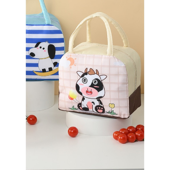 Geanta Termoizolanta pentru Copii, , 23x13x19 cm, Model Imprimeu Vacuta, din Folie de Aluminiu si Panza Oxford, Bej [5]