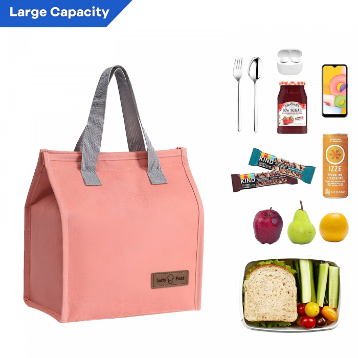 Geanta Termoizolanta Tip Bento Bag , Camping Cooler, Aluminiu, 22.5x13x25,5 cm, 3.3 L, Roz [2]