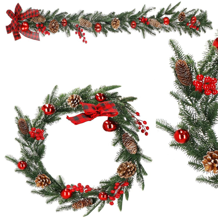 Ghirlanda artificiala decorativa de Craciun, aspect inzapezit, 150 cm, ace 3D, verde [8]