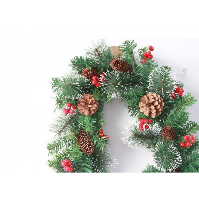 Ghirlanda de Craciun, cu merisoare si conuri, din brad artificial, cu parti de pin inzapezit, 180 cm, Verde [4]