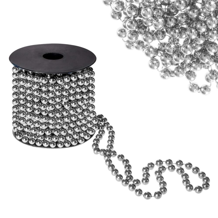 Ghirlanda de margele pentru bradul de Craciun, 10 metri, argintiu [6]