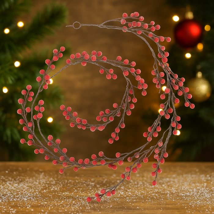 Ghirlanda decorativa cu fructe rosii, 190 cm, rosu [4]