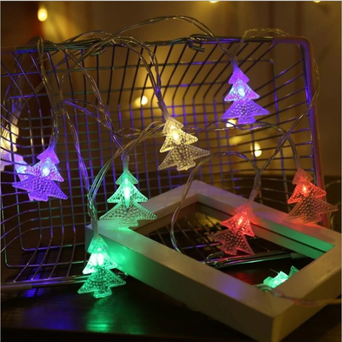 Ghirlanda luminoasa cu bec in forma de brazi, 3 metri, 20 LED-uri, forme din plastic, fir transparent, multicolora [9]