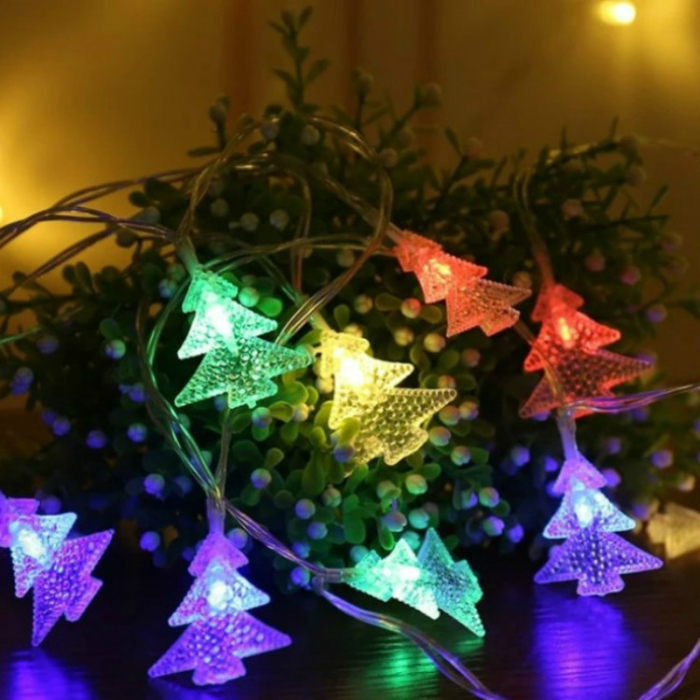 Ghirlanda luminoasa cu bec in forma de brazi, 3 metri, 20 LED-uri, forme din plastic, fir transparent, multicolora [10]