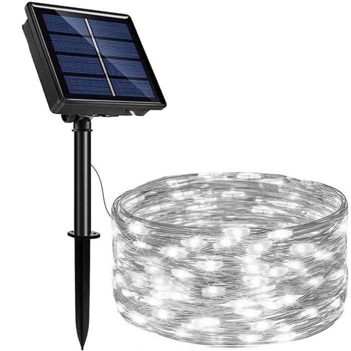 Ghirlanda luminoasa cu incarcare solara, 200 LED-uri, 22 metri, 8 functii, alb rece [12]