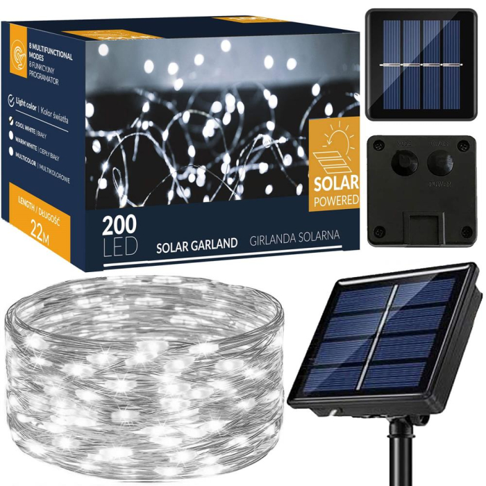 Ghirlanda luminoasa cu incarcare solara, 200 LED-uri, 22 metri, 8 functii, alb rece [3]
