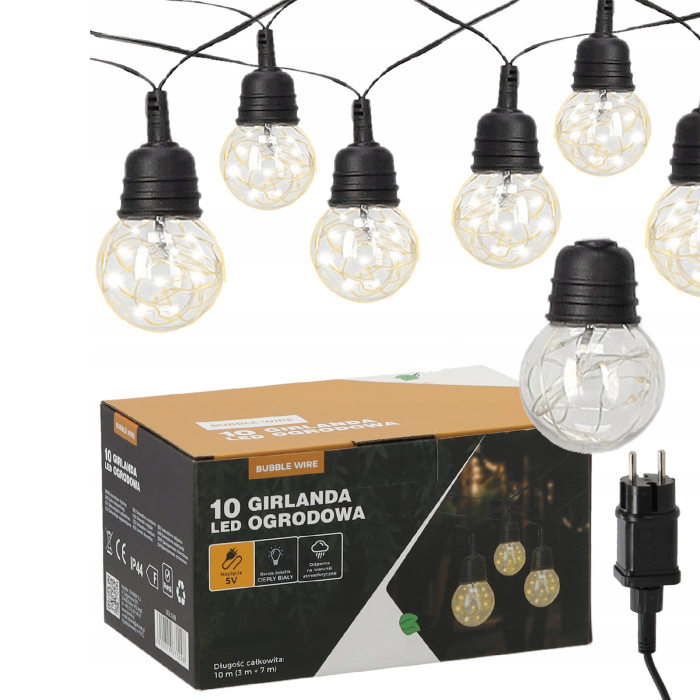 Ghirlanda luminoasa decorativa pentru exterior, alimentare la priza, 10 metri, 10 becuri LED cu iluminare calda 3000K, IP44 [5]
