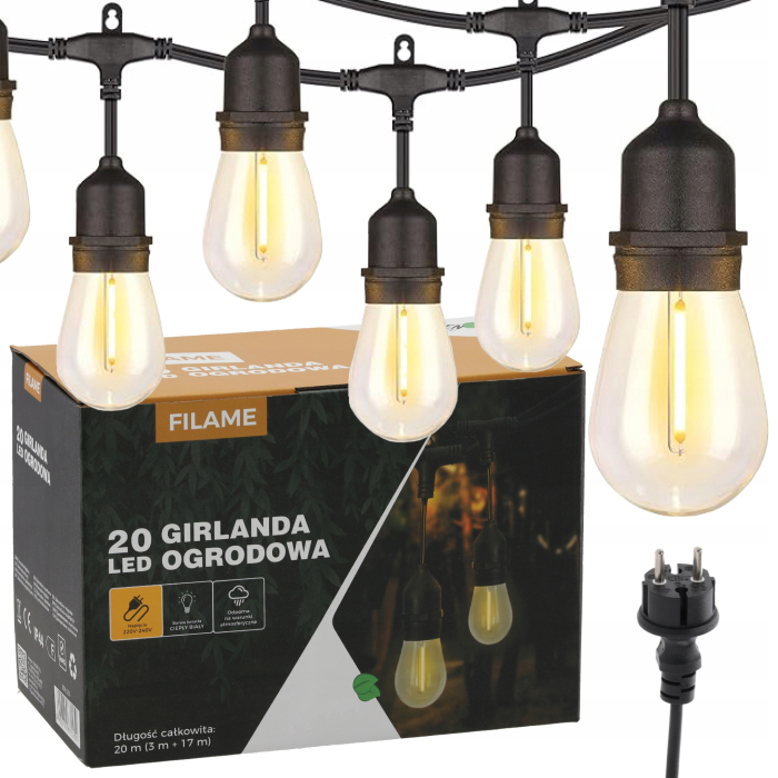 Ghirlanda luminoasa decorativa pentru exterior, alimentare la priza, 20 metri, 20 becuri LED cu iluminare calda 3000K, IP 44 [5]