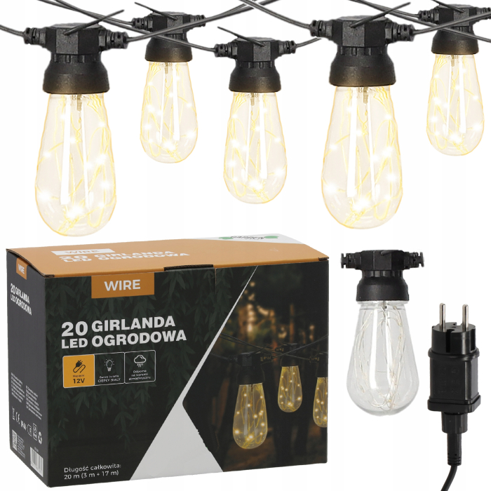 Ghirlanda luminoasa decorativa pentru exterior, alimentare la priza, 20 metri, 20 becuri LED cu iluminare calda 3000K, IP44 [5]