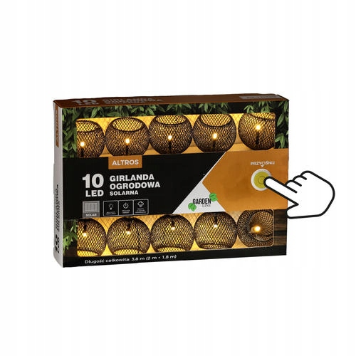Ghirlanda luminoasa, LED, model Altros, 10 becuri, 380cm, incarcare solara, lumina alb cald [2]