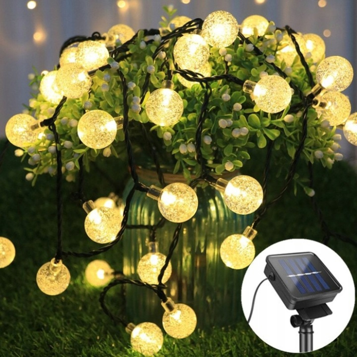 Ghirlanda luminoasa, LED, model Bubble, 50 becuri, 935cm, incarcare solara, lumina alb cald [4]