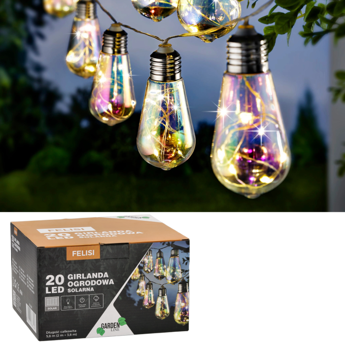 Ghirlanda luminoasa, LED, model Felisi, 20 becuri, 580cm, incarcare solara, lumina alb multicolor [4]