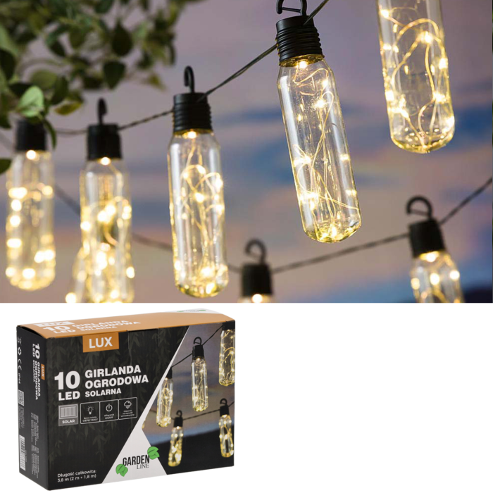 Ghirlanda luminoasa, LED, model Lux, 10 becuri, 380cm, incarcare solara, lumina alb cald [3]