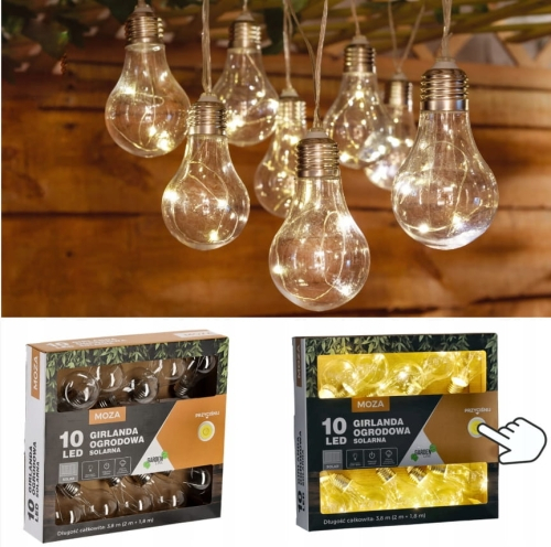 Ghirlanda luminoasa, LED, model Moza, 10 becuri, 380cm, incarcare solara, lumina alb cald [2]