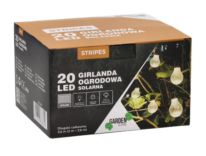Ghirlanda luminoasa, LED, model Stripes, 20 becuri, 580cm, incarcare solara, lumina alb cald [2]