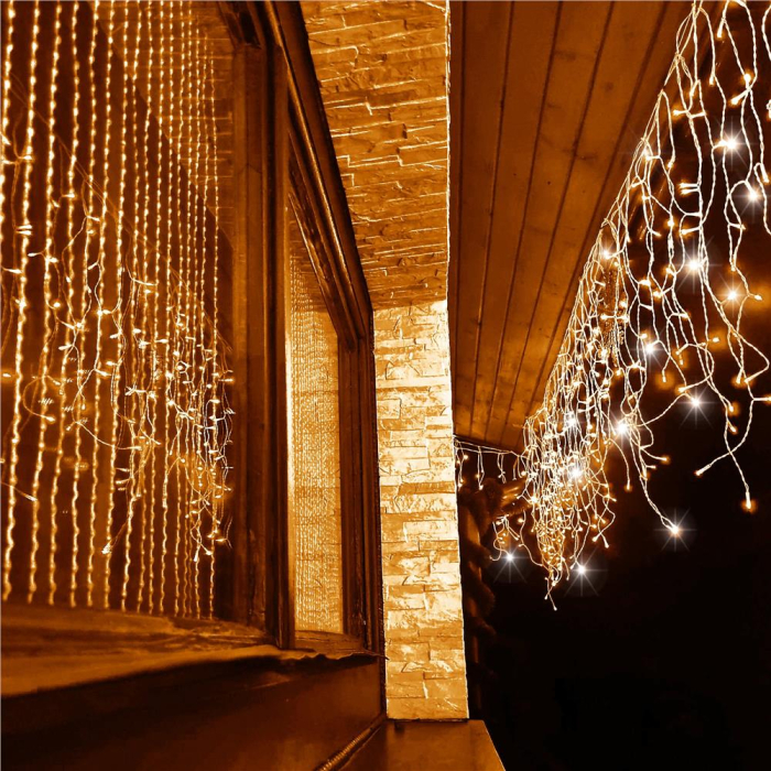 Ghirlanda luminoasa tip perdea 300 LED-uri, 12m, pentru interior/exterior, cu flash, iluminare galbena [13]