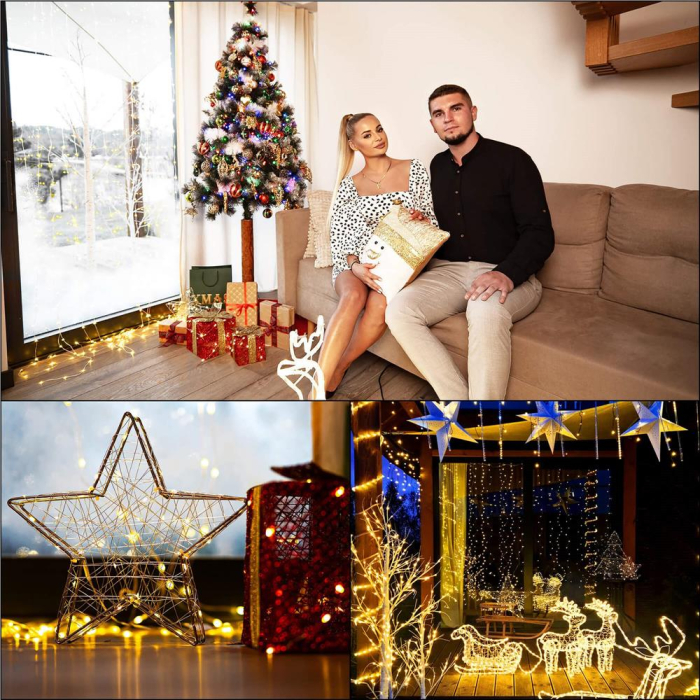 Ghirlanda luminoasa tip perdea 300 LED-uri, 3x3m, pentru interior, cu telecomanda, alb cald (galben) [23]