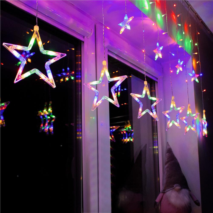 Ghirlanda luminoasa tip perdea cu stelute 138 LED-uri, 2m, pentru interior/exterior, iluminare multicolor [16]
