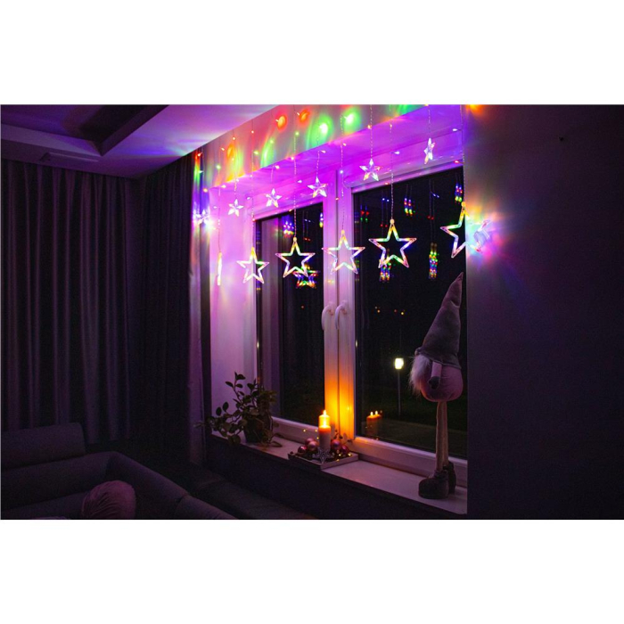 Ghirlanda luminoasa tip perdea cu stelute 138 LED-uri, 2m, pentru interior/exterior, iluminare multicolor [18]