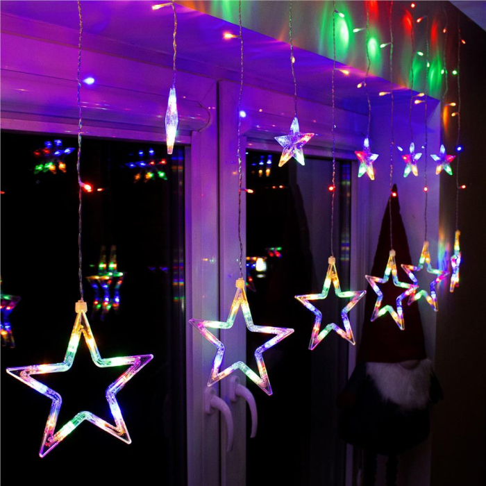 Ghirlanda luminoasa tip perdea cu stelute 138 LED-uri, 2m, pentru interior/exterior, iluminare multicolor [17]