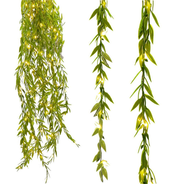 Ghirlanda luminoasa tip perdea de frunze artificiale, 285x105cm, 200 LED-uri, alb cald [7]