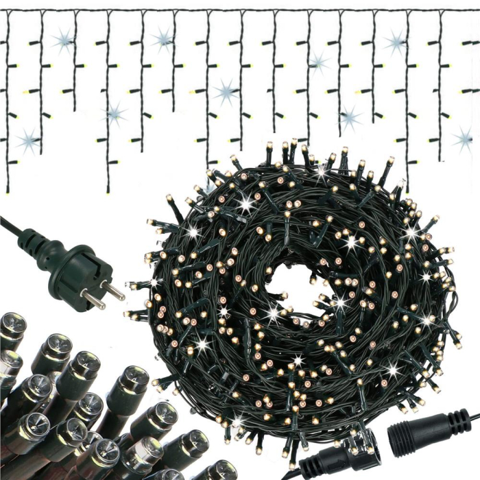 Ghirlanda luminoasa tip perdea Premium 300 LED-uri, 14,5m, 18Wati, interior/exterior, cu flash, alb cald (galben) [3]