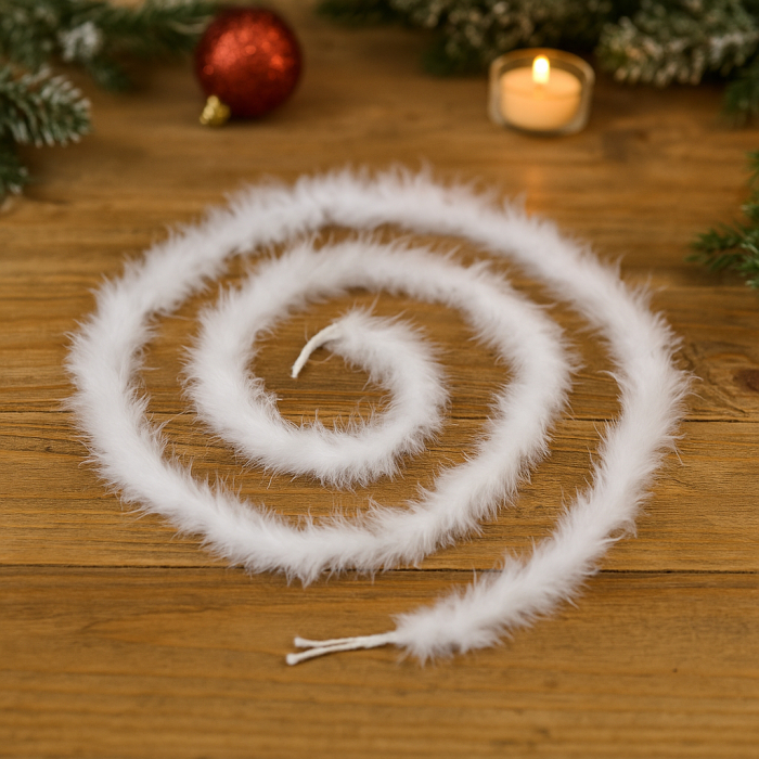 Ghirlanda pentru decor sau bradul de Craciun, model pene si bumbac, 200cm, alb [1]