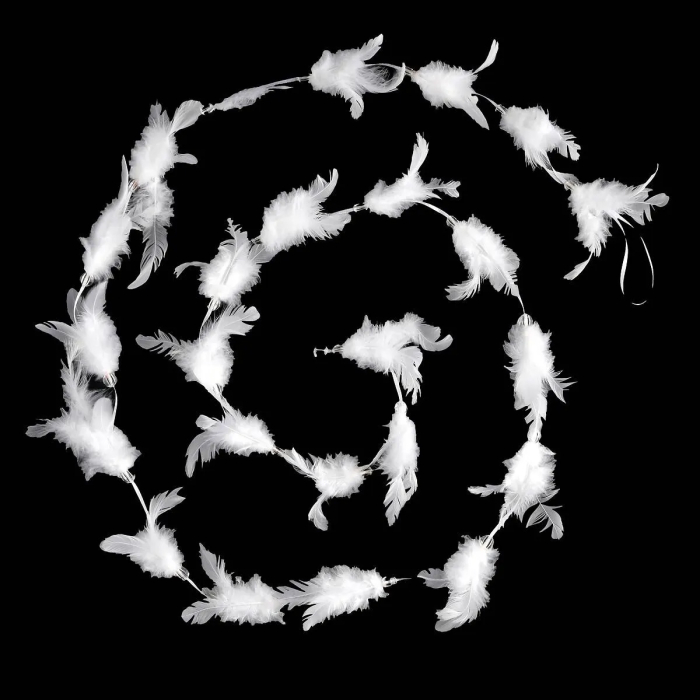 Ghirlanda pentru decor sau bradul de Craciun, model puf si pene, 200cm, alb [2]