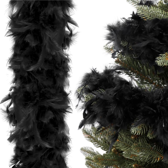 Ghirlanda pentru decor sau bradul de Craciun, model puf si pene, negru, 180cm [1]