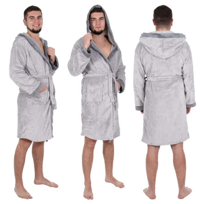 Halat de baie pentru barbati pana la genunchi, gluga mare, marimea M/L, gri [21]