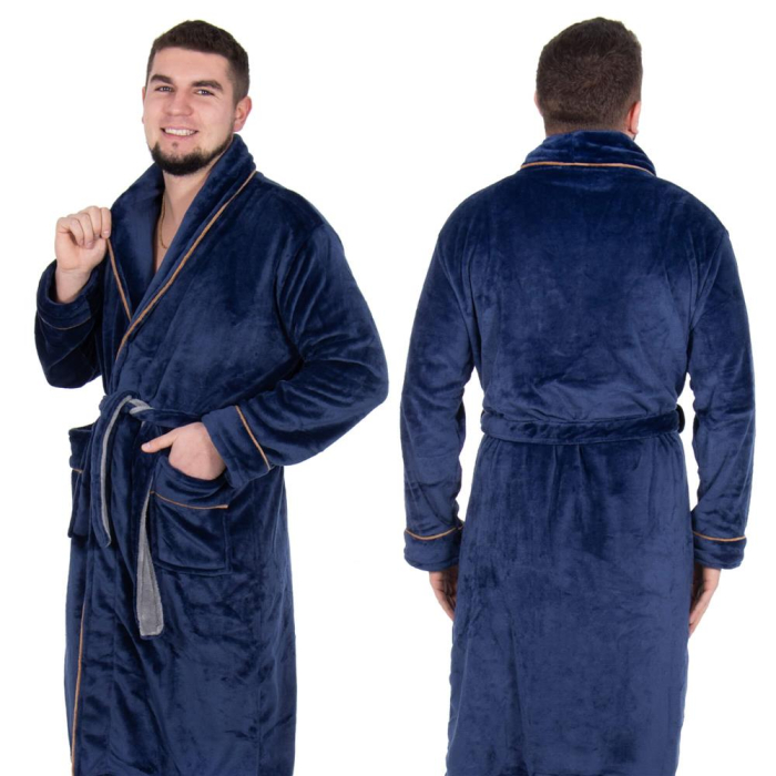 Halat de baie pentru barbati pana la genunchi, marimea XXL, albastru marin [19]